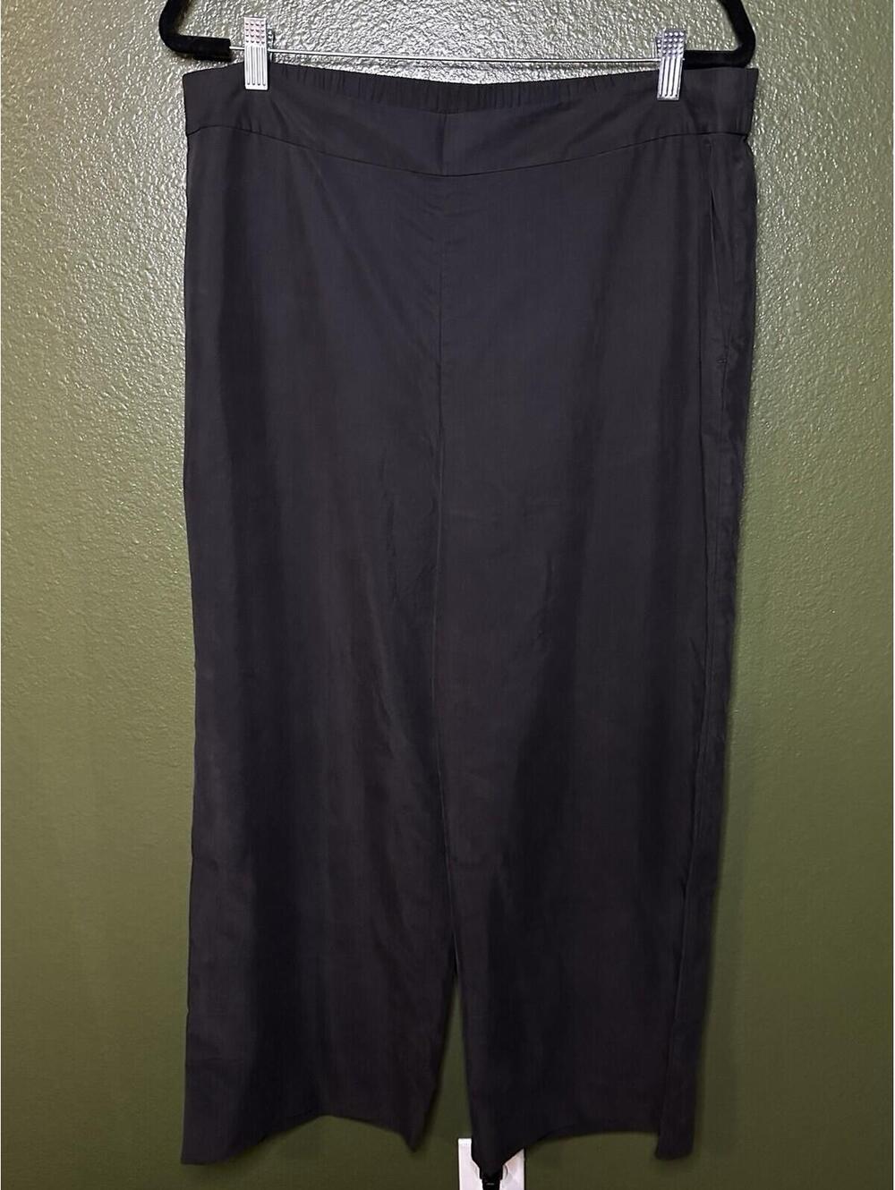 Eileen Fisher Wide Leg Cropped Pants Elastic Waist Tencel And Lyocell Black
